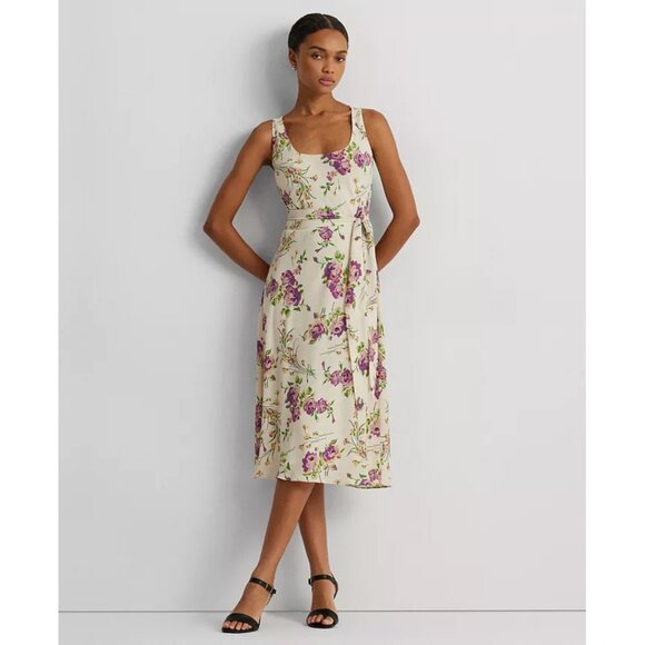 Lauren Ralph Lauren Dresses & Skirts - Lauren Ralph Lauren Women's Floral Belted Crepe Sleeveless Dress | 14 | NWT